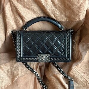 CHANEL Black Quilted Calfskin Boy Bag Small SHW